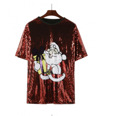 Sequin Dress - Christmas Red Santa Face (One Size)